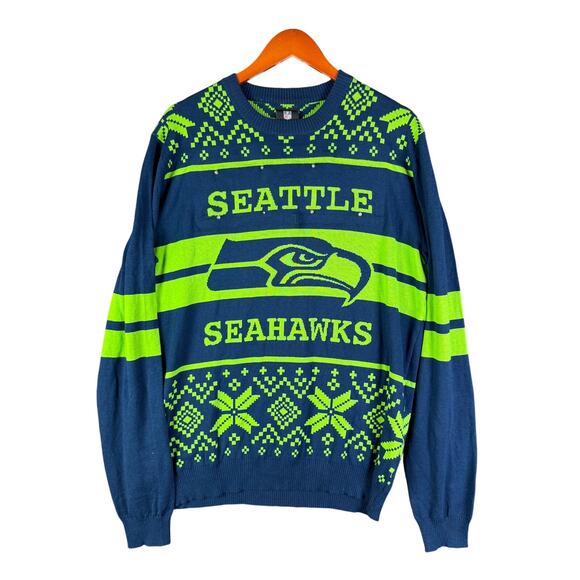 Seattle Seahawks NFL Holiday Light Up Sweater Green‎ Blue Mens Large (TESTED) - Picture 1 of 7